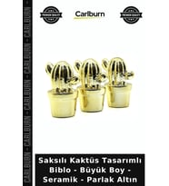 Özel Üretim Dekoratif Modern Saksılı Kaktüs Tasarımlı Biblo - Büyük Boy - Seramik - Parlak Altın