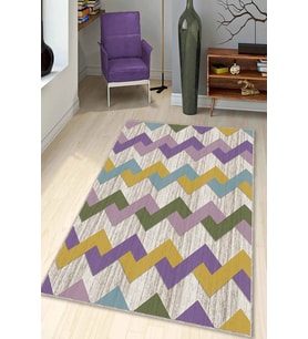 Çok Renkli Zigzag Kaymaz Tabanlı Dekoratif Halı KN008 - 100 x 160 cm