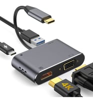 TAPLIN Type-C 4 In 1 4K HDMI VGA USB 3.0 Type-C Şarj Girişli Adaptör (Siyah)