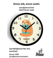 İsme Özel Sevimli Koala Çocuk Odası Duvar Saati Orta Boy 30 cm Siyah Camlı Sessiz