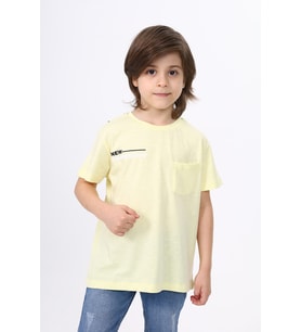 Toontoy Erkek Çocuk Cep Baskılı Tişört (Sarı)