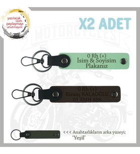 Modifiye Motorcuya Özel, İsim Plaka ve 0 Rh (+) Kan Grubu Yazılı x2 Anahtarlık, Yeşil-K Kahve-Ysl (Çok Renkli)
