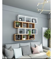 Kitaplık Modern Duvar Rafı Salon Yatay 4 Lü Takım Atlantik Çam Beyaz (Beyaz - Kahverengi)