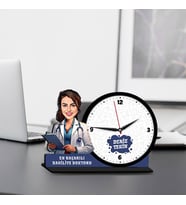 Kadın Dahiliye Doktoruna Hediye Karikatürlü MDF Masa Saati