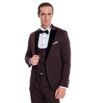 Kadife Yaka Slim Fit Bordo Erkek Damatlık - Wessi