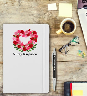 İsme Özel Çiçek Desen Baskılı Defter ve Kalem