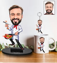 Kişiye Özel Aşçı Tasarımlı Karikatür Biblo Anahtarlık Ve Kupa Hediye Seti 74