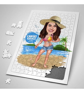 TKişiye Özel Hediye 240 Parça atildeki Şapkalı Kız Karikatürlü Puzzle