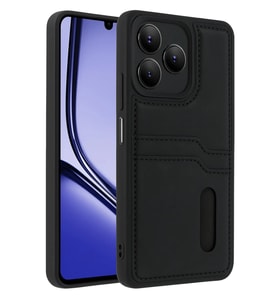 Realme Note 50 4G Kılıf Sara Kartvizitli Deri Kılıf - Siyah