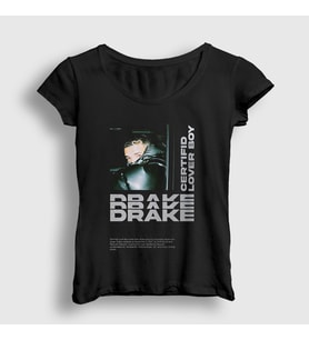 Presmono Kadın Siyah Drake Certified Lover Boy T-Shirt 420428tt