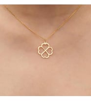 Kişiye Özel 925 Ayar Gümüş Yonca Figürlü Kolye (Gold)