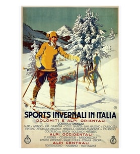 1920'lerin Başında Kış Sporları Italya Seyahat Reklamı Alpler Tablo Ahşap Poster Dekoratif
