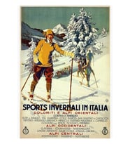 1920'lerin Başında Kış Sporları Italya Seyahat Reklamı Alpler Tablo Ahşap Poster Dekoratif