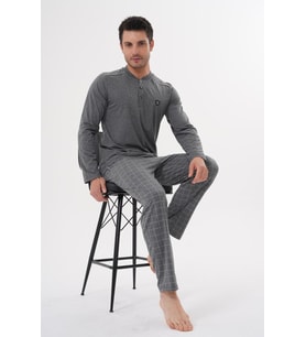 Mecit 2982 Erkek Füme Büyük Beden Uzun Kollu Pijama Takımı