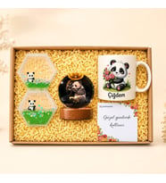 Kişiye Özel Panda Kupa Bardak Kum Saati & Panda Cam Küre Hediye Kutusu