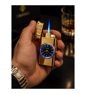 Özel Lüks Çakmak Prestij Hediye Premium Saatli LEDLİ Metal Çakmak Dolu Gönderim Gold