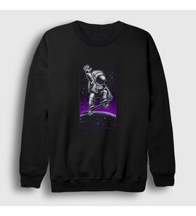Presmono Unisex Siyah Skater Astronaut Uzay Sweatshirt 290017tt