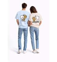 Sevgili Kombini Perfect Pair Ayıcık Baskılı Çift Tişört Oversize Unisex Partner Kombin Seti (Mavi)