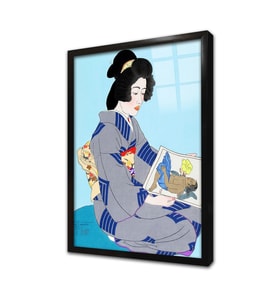 Japon Kadın Çerçeveli Cam Tablo
