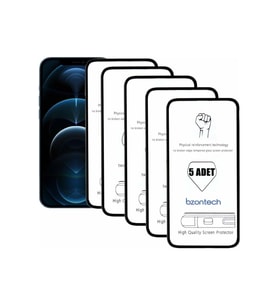 Apple Uyumlu iPhone 12 Pro Max İle Ekran Koruyucu Tam Kaplayan 5li Set