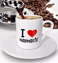 BK Gift I Love Marmaris Tasarımlı Türk Kahvesi Fincanı - Model 1