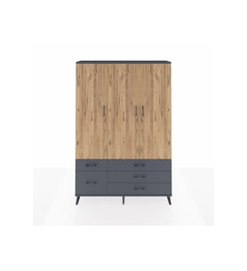 Arges Dolap 5 Raflı 5 Çekmeceli Tek Askılı 132x30x195 Antrasit-Çam/Antrasit