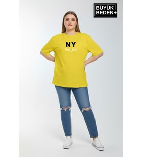 Kadın Büyük Beden NY New York Baskılı 3xl-6xl Bisiklet Yaka Tshırt SPR26BTSK510-15