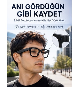 Mey İthalat® 3 Lensli Akıllı Kamera Gözlüğü AI Görüntü Tanıma Çoklu Dil Çeviri 32 GB Hafıza WiFi ve Hızlı Şarj Özellikli