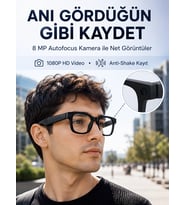 Mey İthalat® 3 Lensli Akıllı Kamera Gözlüğü AI Görüntü Tanıma Çoklu Dil Çeviri 32 GB Hafıza WiFi ve Hızlı Şarj Özellikli