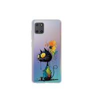 Samsung Galaxy A81 ile Uyumlu Splash Kedi Tasarımlı Şeffaf Silikon Kılıf