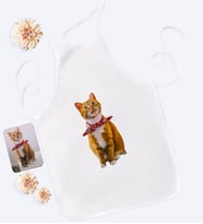 BK Gift Kişiye Özel Tam Boy Kedi Karikatürlü Beyaz Mutfak Önlüğü-1