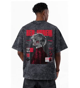 Tasarım Ken Kaneki Tokyo Ghoul Anime Baskılı Unisex Oversize Eskitme Yıkamalı Tişört