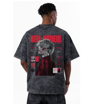 Tasarım Ken Kaneki Tokyo Ghoul Anime Baskılı Unisex Oversize Eskitme Yıkamalı Tişört