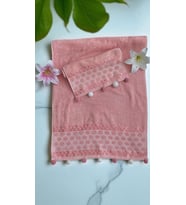 ANALI KIZLI POMPONLU  2 Lİ HAVLU SET (Gül Kurusu)