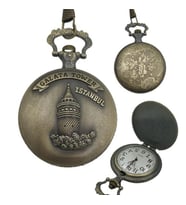Retro Quartz Galata Kulesi Kabartmalı Zincirli Köstekli Cep Saati Kişiye Özel