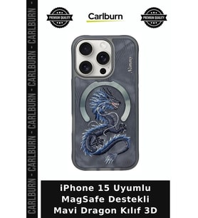 iPhone 15 Uyumlu MagSafe Destekli Mavi Dragon Kılıf 3D Kapak Cihaz Koruyucu Köşe Korumalı