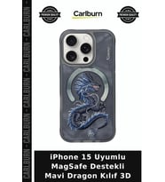 iPhone 15 Uyumlu MagSafe Destekli Mavi Dragon Kılıf 3D Kapak Cihaz Koruyucu Köşe Korumalı