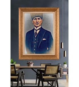 Altın Varaklı Çerçeveli Paspartulu Atatürk Tablo TR1350 (Gold)