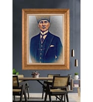 Altın Varaklı Çerçeveli Paspartulu Atatürk Tablo TR1350 (Gold)