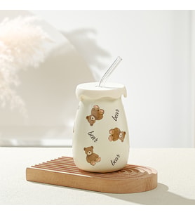 Livava Pipetli Şişe Seramik Kupa, Beyaz, 12,5x7