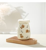 Livava Pipetli Şişe Seramik Kupa, Beyaz, 12,5x7
