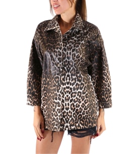 Üst Dikişli Denim Leopar Desenli Gömlek
