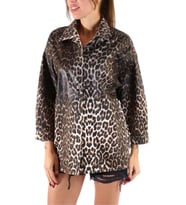 Üst Dikişli Denim Leopar Desenli Gömlek