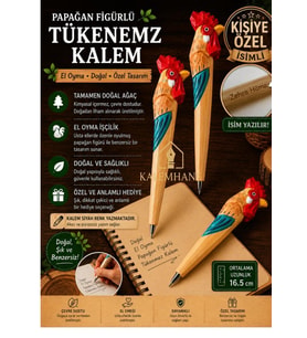 Kalemhane Kişiye Özel El Oyma İşçilik Özel Yapım Tükenmez Kalem Horoz Figürlü