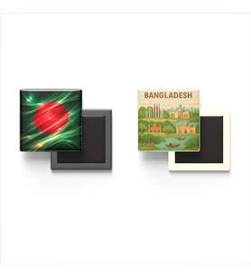 Buzdolap Magnetleri - Bangladeş Bayrağı ve Paper Cut Tema - 2'li Set Magneti