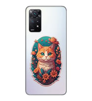 Redmi Note 11 Pro Uyumlu Çiçek ve Kedi Tasarımlı Şeffaf Telefon Kılıfı