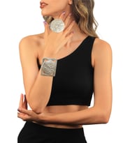 Kadın Antik Gümüş Kaplama Ayarlanabilir Geniş Band Kabartma Dokulu Geometrik  Model Bileklik & Yüzük Set
