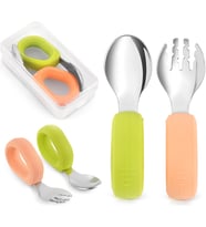 Bebek Çatal Kaşık Seti, 304, BLW, Ergonomik Kavrama, Saklama Kutulu, Pudra Yeşil
