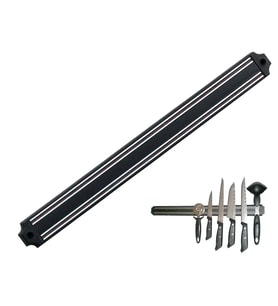 Mıknatıslı Bıçak Tutucu Stand - 38 Cm - Siyah - Paslanmaz Çelik - Mutfak Düzeni - Güvenli Bıçak Saklama - Tezgâh Düzeni - Modern Tasarım