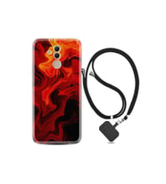 Huawei Mate 20 Lite Kılıf Silikon Desen Boyun Askılı Red Orange Zigzag 1695